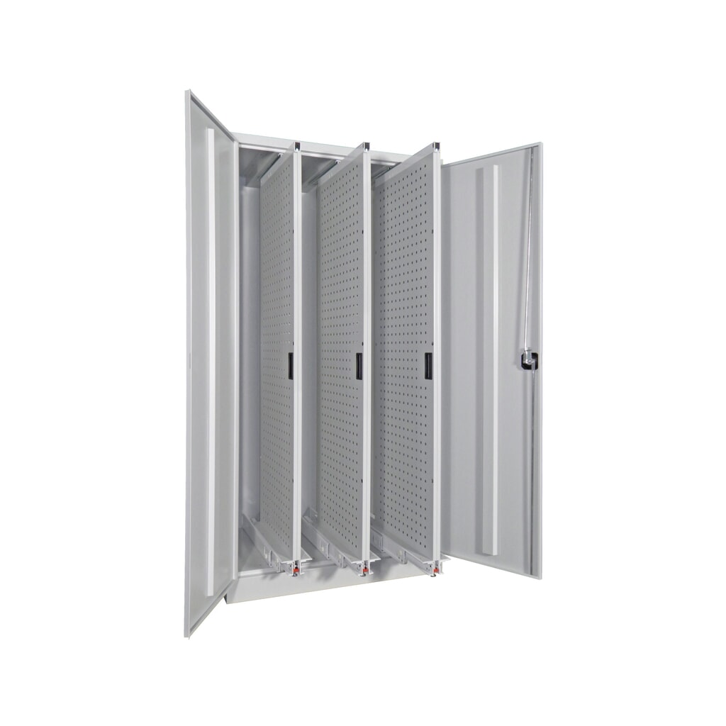 Illustration du produit: Armoire à tiroir vertical PAVOY avec panneaux perforés, 4 tiroirs, HxlxP 1 950 x 1 000 x 600 mm, bleu clair, gris clair