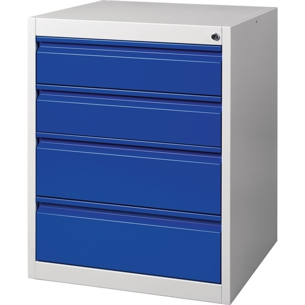Armoire à tiroirs BK 600, gris / bleu 4 tiroirs, H800xL600xP600mm, coulisse simple Illustration du produit: Armoire à tiroirs BK 600, gris / bleu 4 tiroirs, H800xL600xP600mm, coulisse simple
