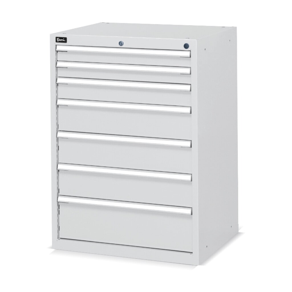 Illustration du produit: Armoire à tiroirs Fami Flexa Key Comfort, tiroirs 2x75/1x100/3x150/1x200 mm, HxLxP 1 000 x 717 x 600 mm, RAL 7035 gris clair