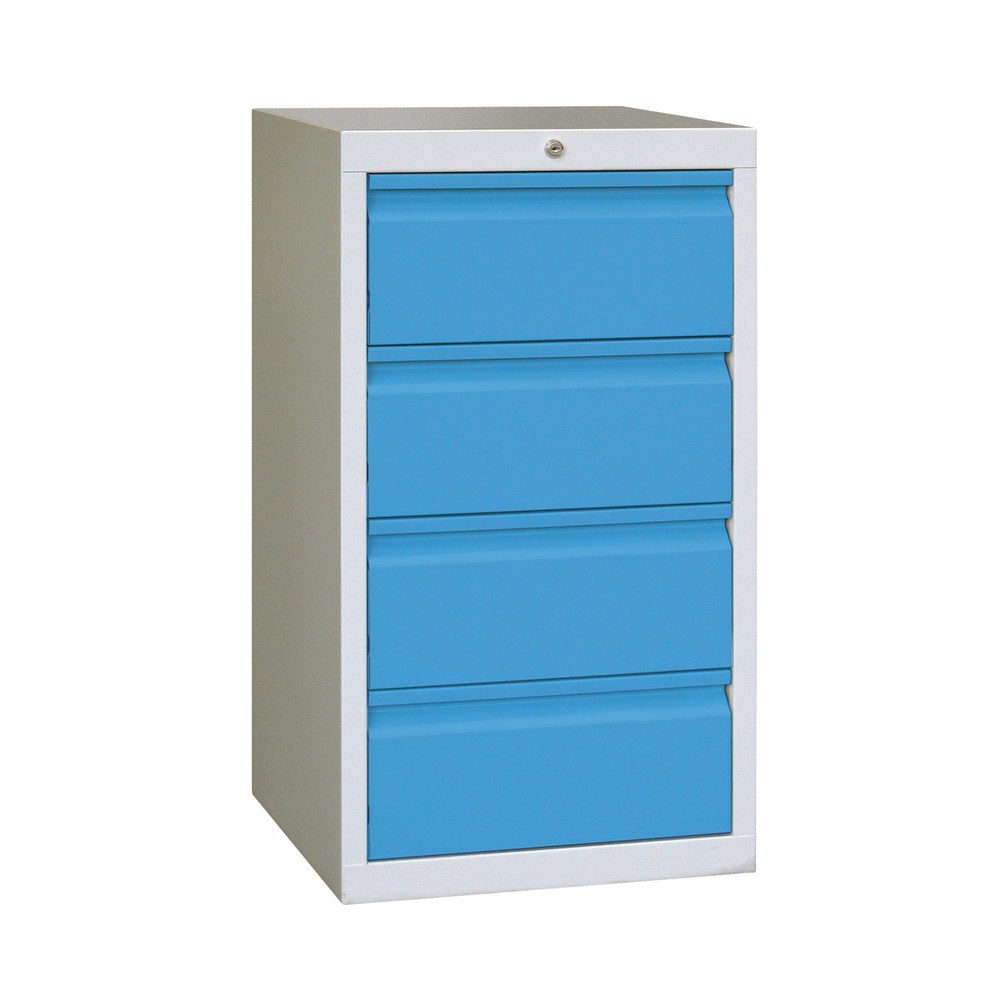 Illustration du produit: Armoire à tiroirs légère PAVOY, guidage à galets, tiroirs 4 x 200 mm, largeur 500 mm, bleu gentiane, gris clair