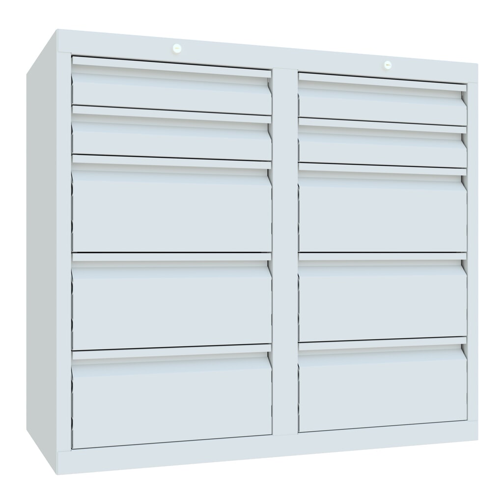 Armoire à tiroirs légère PAVOY, guidage à coulissement, tiroirs 4 x 100 mm + 6 x 200 mm, largeur 1 000 mm, gris clair, gris clair Illustration du produit: Armoire à tiroirs légère PAVOY, guidage à coulissement, tiroirs 4 x 100 mm + 6 x 200 mm, largeur 1 000 mm, gris clair, gris clair