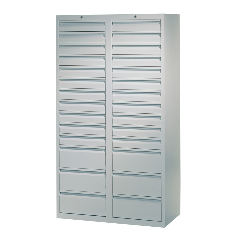 N° de l'image du produit 3 : Armoire à tiroirs légère PAVOY, guidage à coulissement, tiroirs 22 x 100 mm + 6 x 200 mm, largeur 1 000 mm, bleu gentiane, gris clair