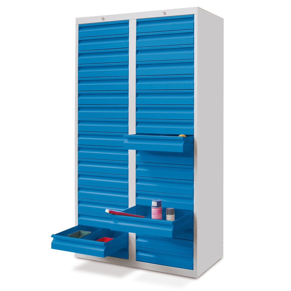 Illustration du produit: Armoire à tiroirs légère PAVOY, guidage à coulissement, tiroirs 34 x 100 mm, largeur 1 000 m, bleu gentiane, gris clair