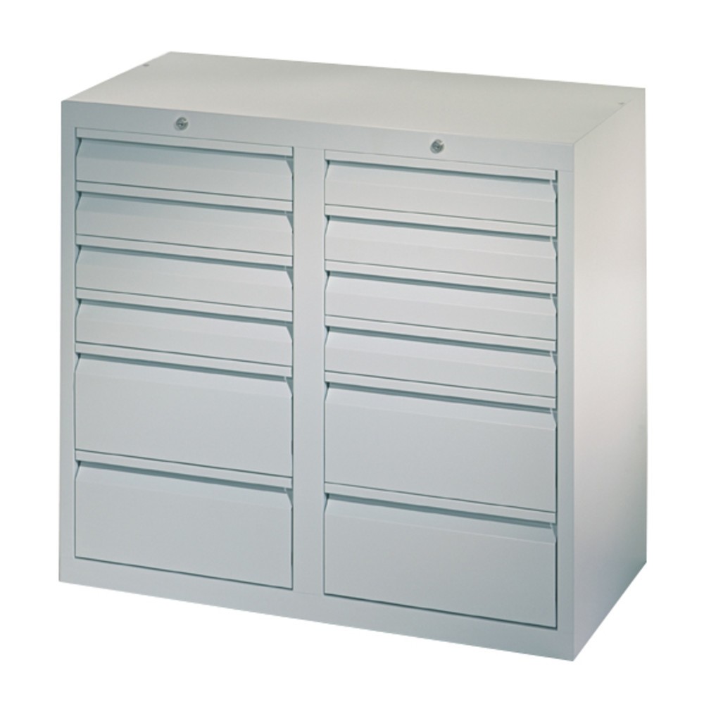 N° de l'image du produit 3 : Armoire à tiroirs légère PAVOY, guidage à galets, tiroirs 8 x 100 mm + 4 x 200 mm, largeur 1 000 mm, bleu gentiane, gris clair