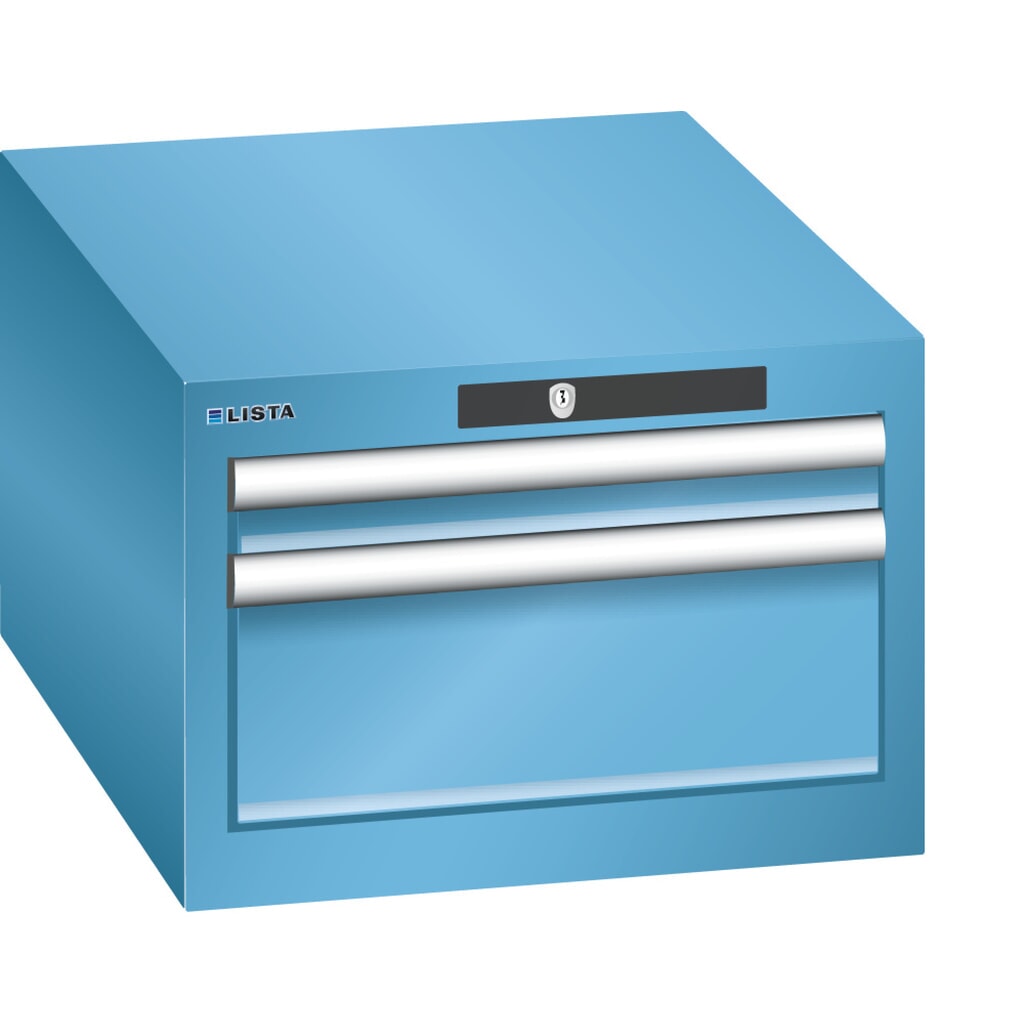 Armoire à tiroirs LISTA 18x27E, (lxPxH) 411x572x283 mm, 2 tiroirs, 1 x 50 / 1 x 150, bleu clair, KEY Lock Illustration du produit: Armoire à tiroirs LISTA 18x27E, (lxPxH) 411x572x283 mm, 2 tiroirs, 1 x 50 / 1 x 150, bleu clair, KEY Lock