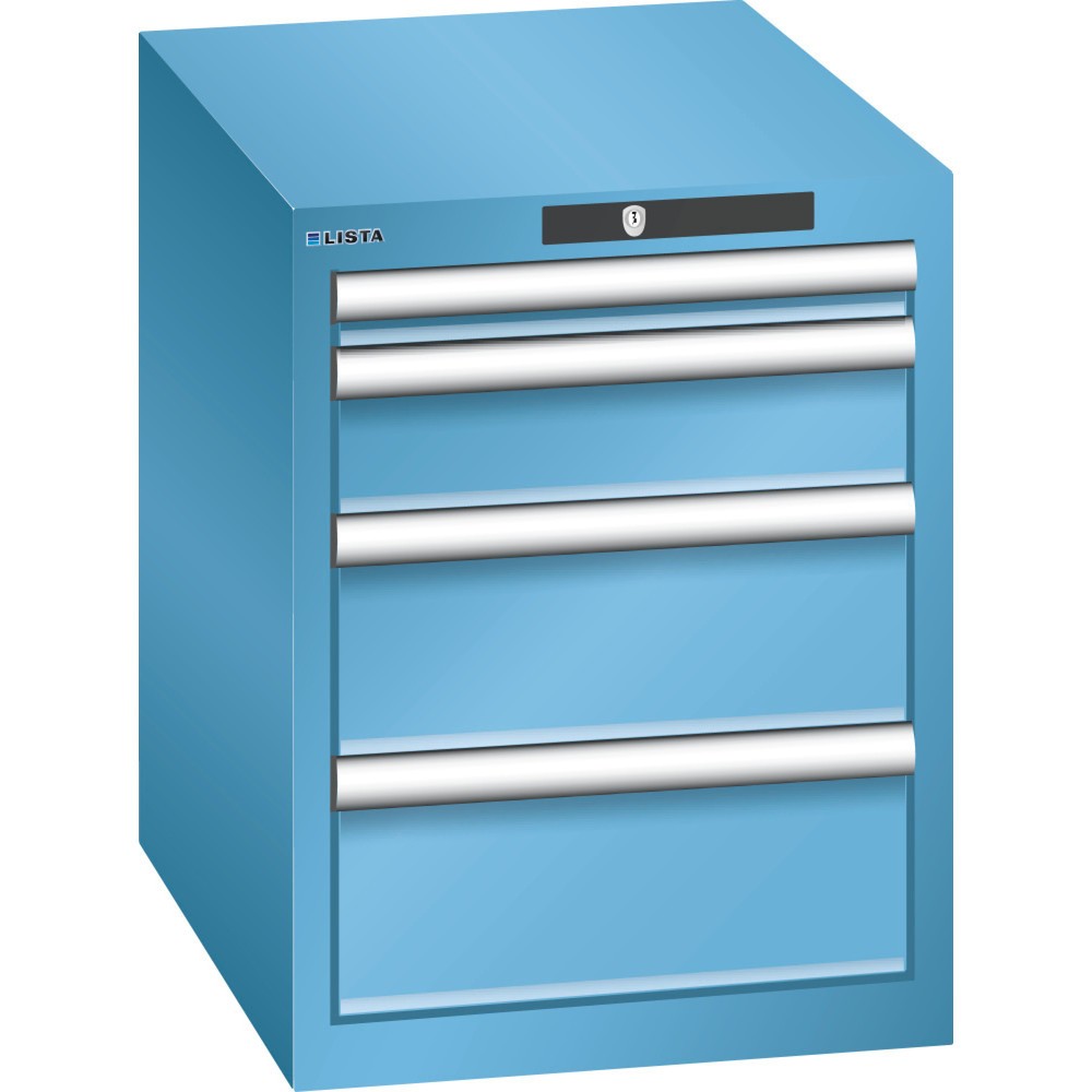 Illustration du produit: Armoire à tiroirs LISTA 18x27E, (lxPxH) 411x572x533 mm, 4 tiroirs, 1 x 50 / 1 x 100 / 2 x 150, bleu clair, KEY Lock