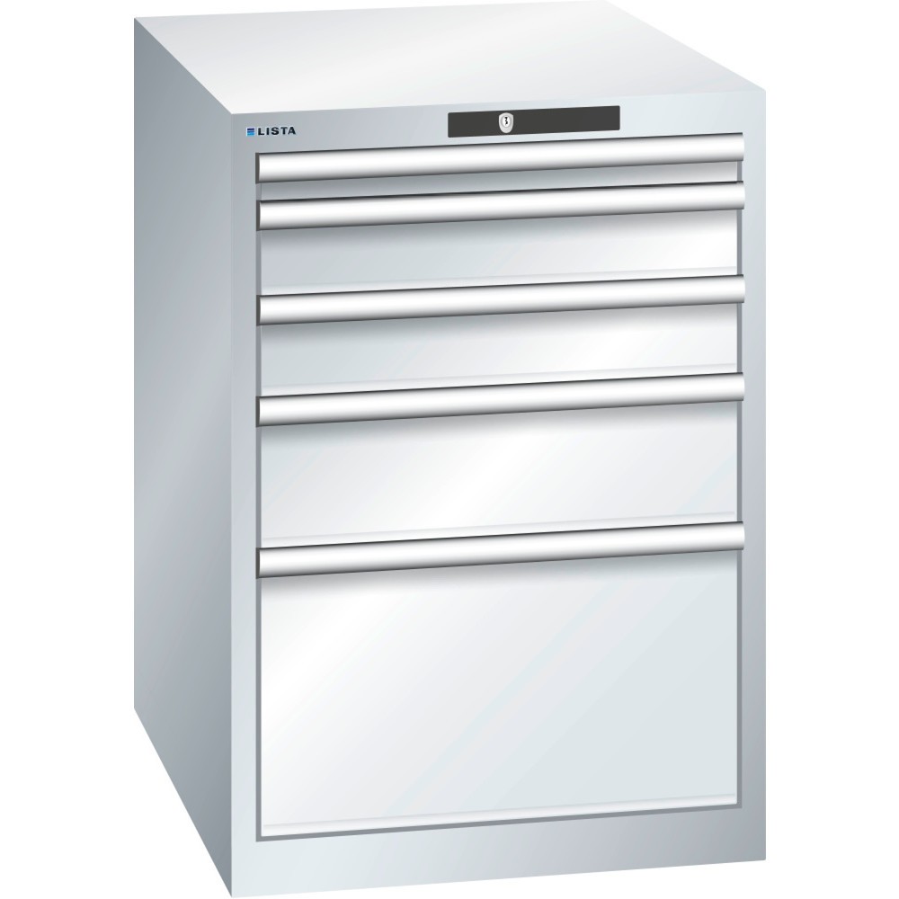 Illustration du produit: Armoire à tiroirs LISTA 27x36E, (lxPxH) 564x725x800 mm, 5 tiroirs, hauteurs de façade 50-300 mm, gris clair, KEY Lock