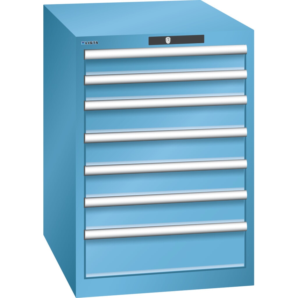 Illustration du produit: Armoire à tiroirs LISTA 27x36E, (lxPxH) 564x725x800 mm, 7 tiroirs, 2 x 75 / 4 x 100 / 1 x 150, bleu clair, KEY Lock