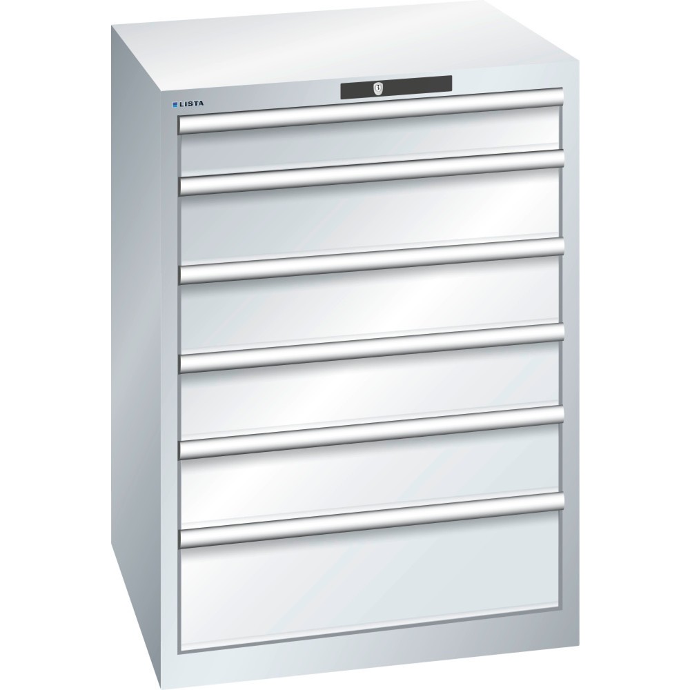 Illustration du produit: Armoire à tiroirs LISTA 36x36E, (lxPxH) 717x725x1 000 mm, 6 tiroirs, 1 x 100 / 4 x 150 / 1 x 200, gris clair, KEY Lock