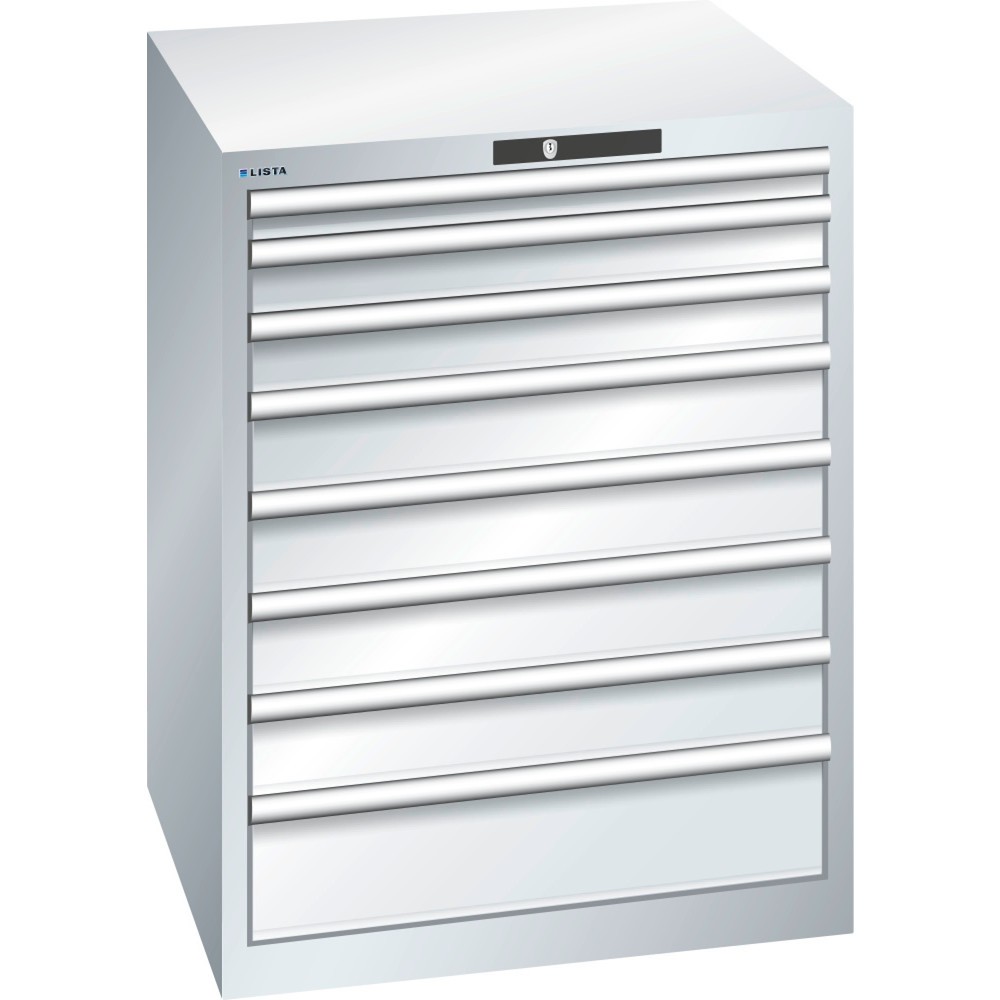 Illustration du produit: Armoire à tiroirs LISTA 36x36E, (lxPxH) 717x725x850 mm, 8 tiroirs, hauteurs de façade 50-150 mm, gris clair, KEY Lock
