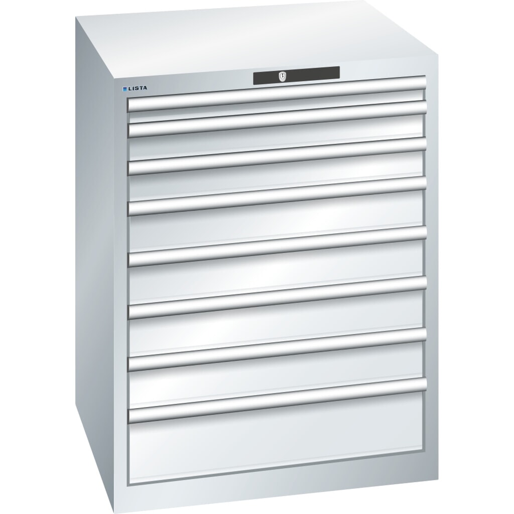 Illustration du produit: Armoire à tiroirs LISTA 36x36E, (lxPxH) 717x725x850 mm, 8 tiroirs, hauteurs de façade 50-150 mm, gris clair, KEY Lock