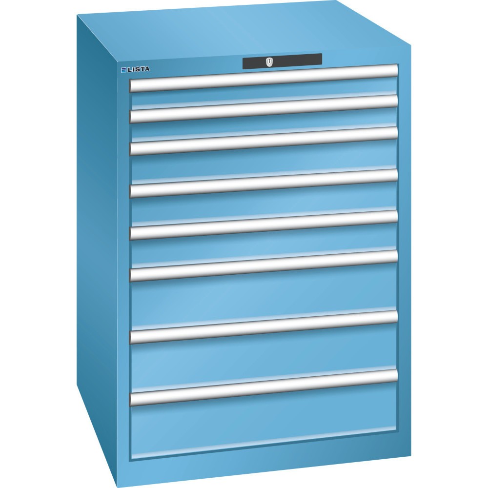 Illustration du produit: Armoire à tiroirs LISTA 36x36E, (lxPxH) 717x725x1 000 mm, 8 tiroirs, 2 x 75 / 3 x 100 / 3 x 150, bleu clair, KEY Lock