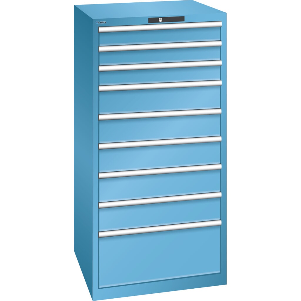 Armoire à tiroirs LISTA 36x36E, (lxPxH) 717x725x1 450 mm, 9 tiroirs, 3 x 100 / 5 x 150 / 1 x 300, bleu clair, KEY Lock Illustration du produit: Armoire à tiroirs LISTA 36x36E, (lxPxH) 717x725x1 450 mm, 9 tiroirs, 3 x 100 / 5 x 150 / 1 x 300, bleu clair, KEY Lock