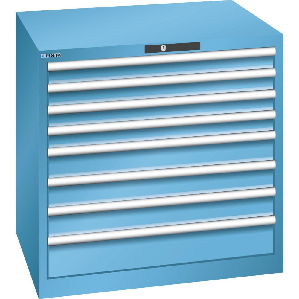 Illustration du produit: Armoire à tiroirs LISTA 45x36E, (lxPxH) 870x725x850 mm, 8 tiroirs, 4 x 75 / 3 x 100 / 1 x 150, bleu clair, KEY Lock