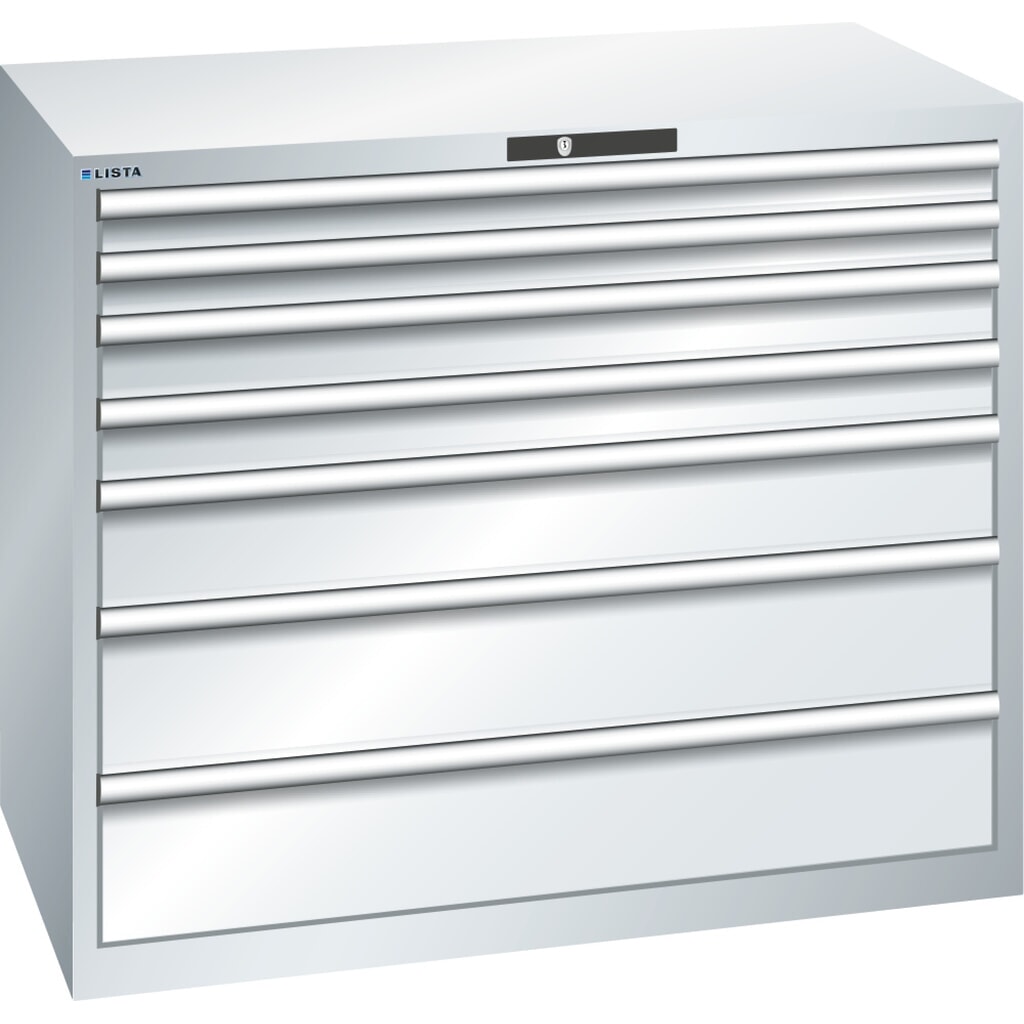 Illustration du produit: Armoire à tiroirs LISTA 64x36E, (lxPxH) 1 193x725x1 000 mm, 7 tiroirs capacité de charge 200 kg, gris clair, RFID Lock