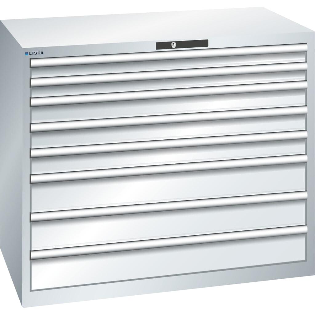 Armoire à tiroirs LISTA 64x36E, (lxPxH) 1 193x725x1 000 mm, 8 tiroirs capacité de charge 200 kg, gris clair, KEY Lock Illustration du produit: Armoire à tiroirs LISTA 64x36E, (lxPxH) 1 193x725x1 000 mm, 8 tiroirs capacité de charge 200 kg, gris clair, KEY Lock