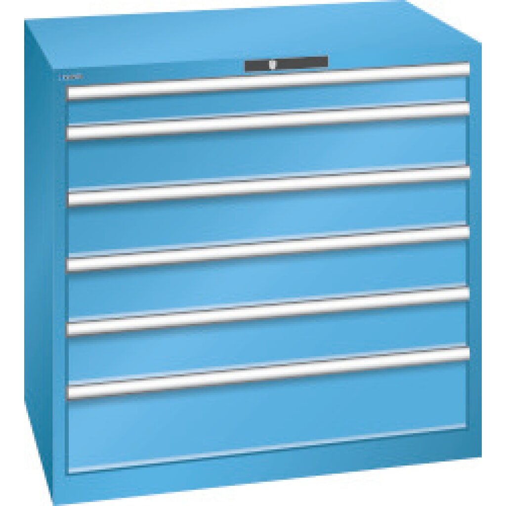 Illustration du produit: Armoire à tiroirs LISTA, tiroirs 1x100 + 4x150 + 1x200 mm, capacité de charge 200 kg par tiroir, bleu clair