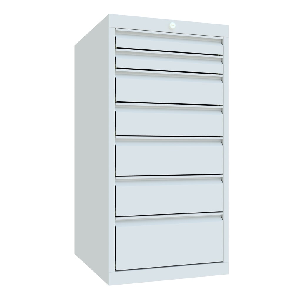 N° de l'image du produit 2 : Armoire à tiroirs PAVOY, hauteur 1 000 mm, tiroirs 2 x 75 mm + 2 x 125 mm + 2 x 150 + 1 x 200 mm, largeur 500 mm, gris clair, gris clair
