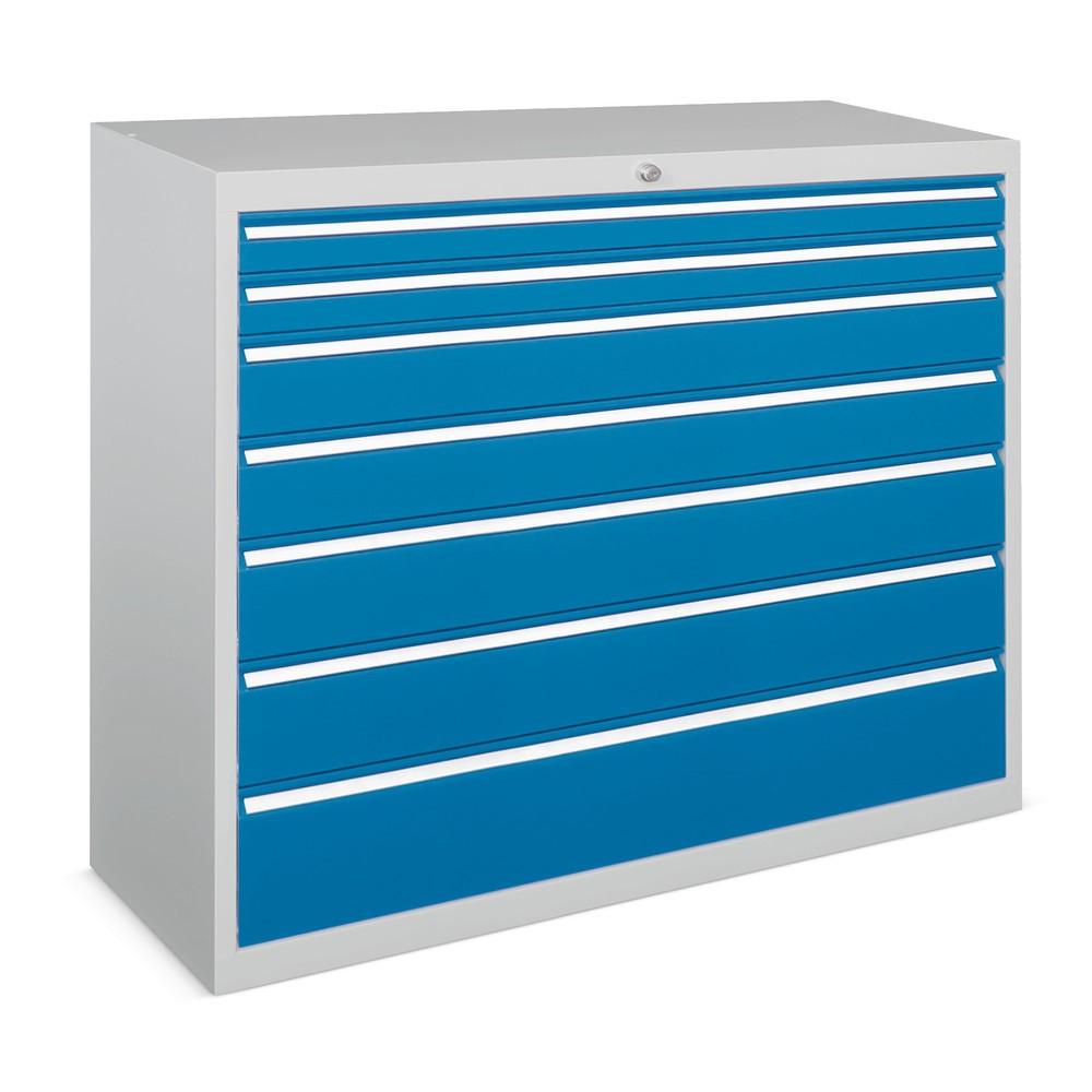 Illustration du produit: Armoire à tiroirs PAVOY, hauteur 1 000 mm, tiroirs 4 x 75 mm + 2 x 125 mm + 2 x 175 mm, largeur 715 mm, gris clair, rouge feu