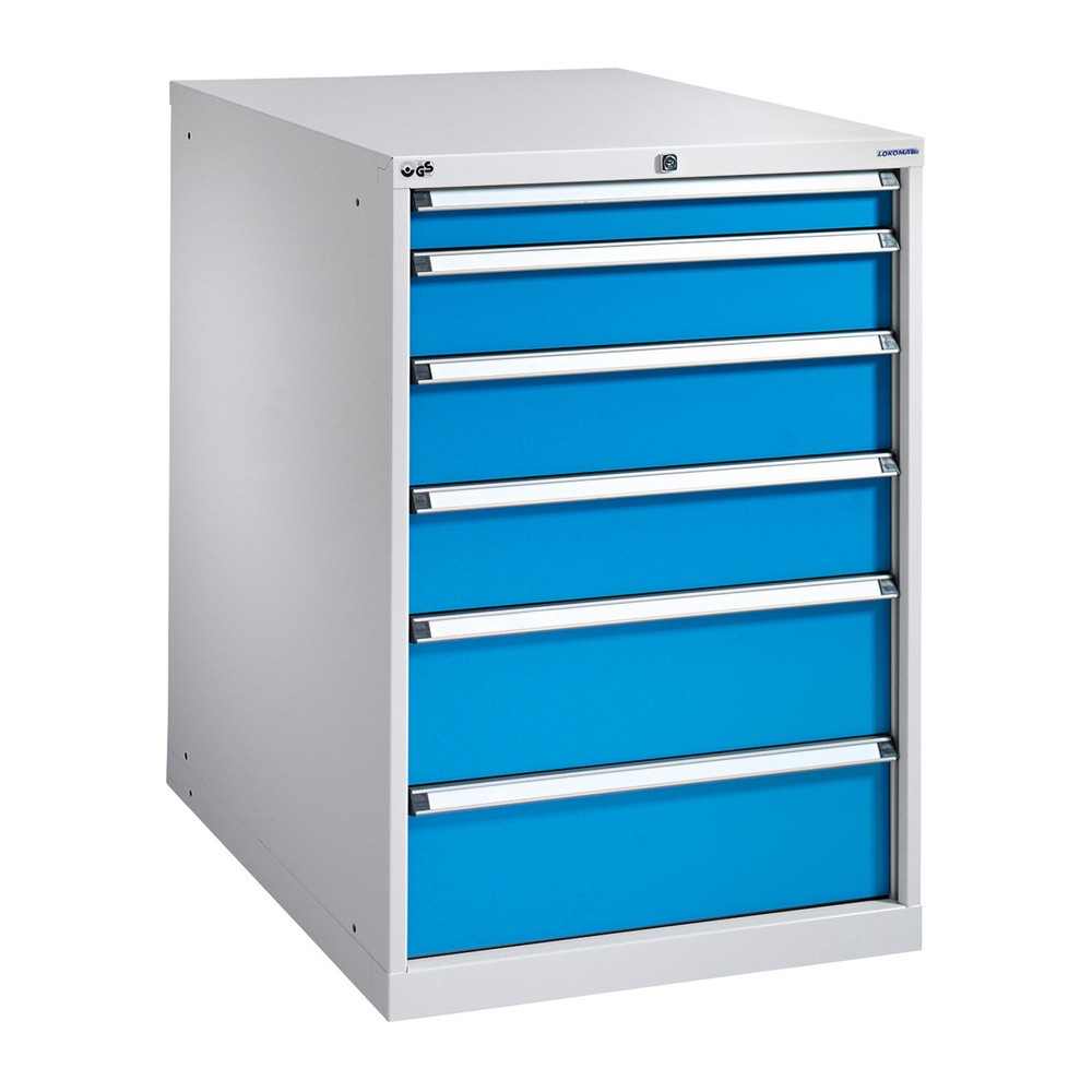 Illustration du produit: Armoire à tiroirs PAVOY, hauteur 1 000 mm, tiroirs 6 x 150 mm, largeur 715 mm, gris clair, bleu gentiane