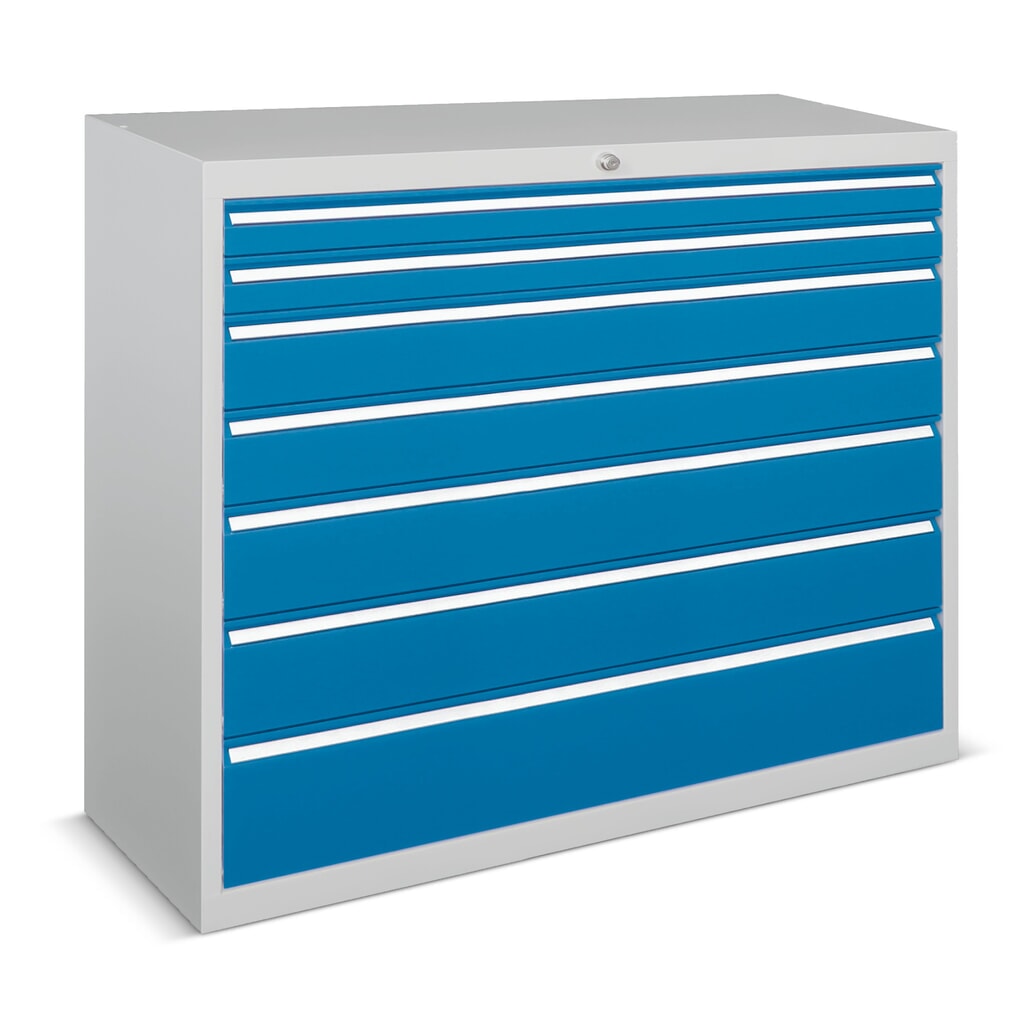 Armoire à tiroirs PAVOY, hauteur 1 000 mm, tiroirs 5 x 75 mm + 3 x 125 mm + 1 x 150 mm, largeur 1 023 mm, gris clair, bleu gentiane Illustration du produit: Armoire à tiroirs PAVOY, hauteur 1 000 mm, tiroirs 5 x 75 mm + 3 x 125 mm + 1 x 150 mm, largeur 1 023 mm, gris clair, bleu gentiane