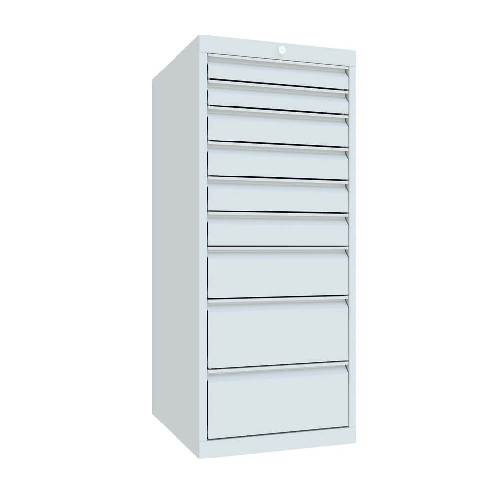 Illustration du produit: Armoire à tiroirs PAVOY, hauteur 1 200 mm, tiroirs 2 x 75 mm + 4 x 100 + 1 x 150 mm + 2 x 200 mm, largeur 500 mm, gris clair, gris clair