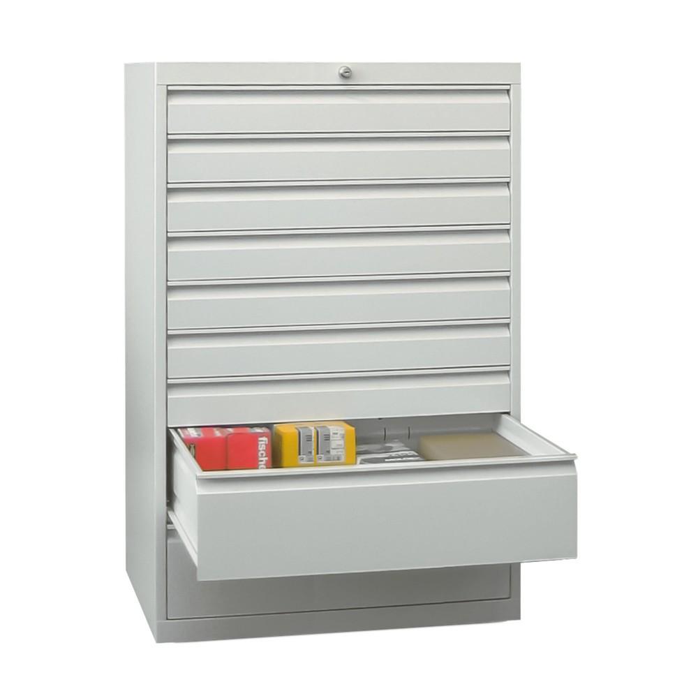 N° de l'image du produit 1 : Armoire à tiroirs PAVOY, hauteur 1 200 mm, tiroirs 3 x 75 mm + 2 x 100 + 1 x 150 mm + 3 x 175 mm, largeur 1 023 mm, gris clair, bleu gentiane