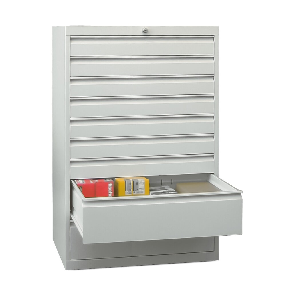 Armoire à tiroirs PAVOY, hauteur 1 200 mm, tiroirs 3 x 75 mm + 2 x 100 + 1 x 150 mm + 3 x 175 mm, largeur 1 023 mm, gris clair, bleu gentiane Illustration du produit: Armoire à tiroirs PAVOY, hauteur 1 200 mm, tiroirs 3 x 75 mm + 2 x 100 + 1 x 150 mm + 3 x 175 mm, largeur 1 023 mm, gris clair, bleu gentiane