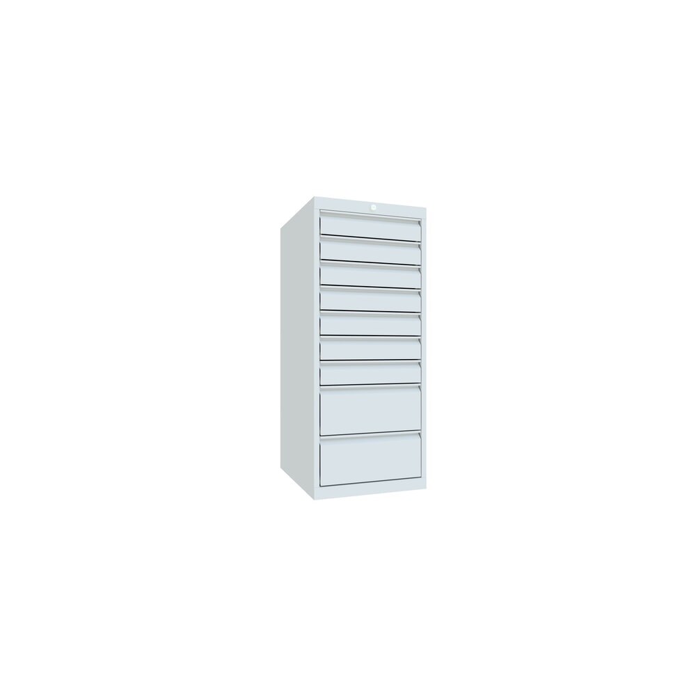 N° de l'image du produit 2 : Armoire à tiroirs PAVOY, hauteur 1 200 mm, tiroirs 7 x 100 mm + 2 x 200 mm, largeur 500 mm, gris clair, gris clair
