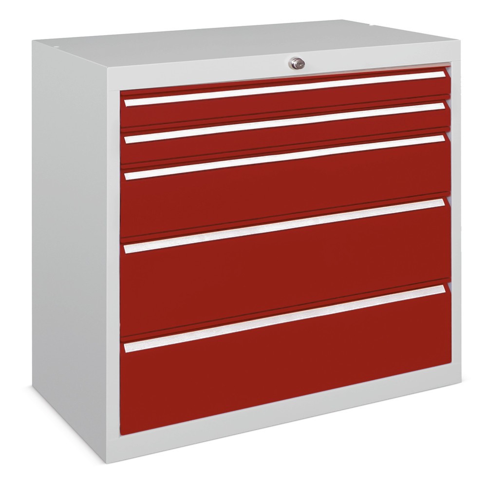 Illustration du produit: Armoire à tiroirs PAVOY, hauteur 800 mm, tiroirs 4 x 75 mm + 4 x 100 mm, largeur 715 mm, gris clair, rouge feu