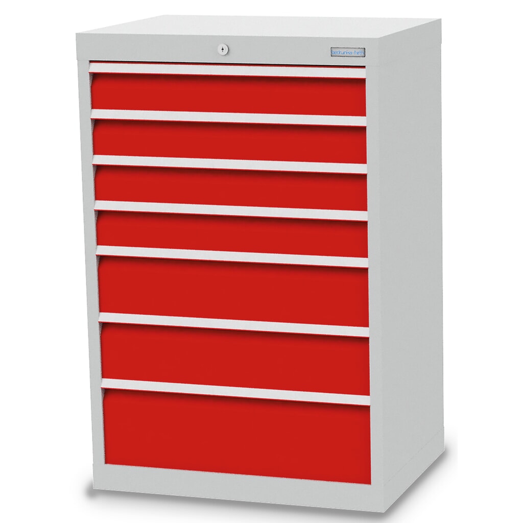 Armoire à tiroirs Profi, tiroirs de 4 x 100 + 2 x 150 + 1 x 200 mm, H x l x P 1 019 x 680 x 500 mm Bedrunka+Hirth, gris clair, rouge signalisation Illustration du produit: Armoire à tiroirs Profi, tiroirs de 4 x 100 + 2 x 150 + 1 x 200 mm, H x l x P 1 019 x 680 x 500 mm Bedrunka+Hirth, gris clair, rouge signalisation