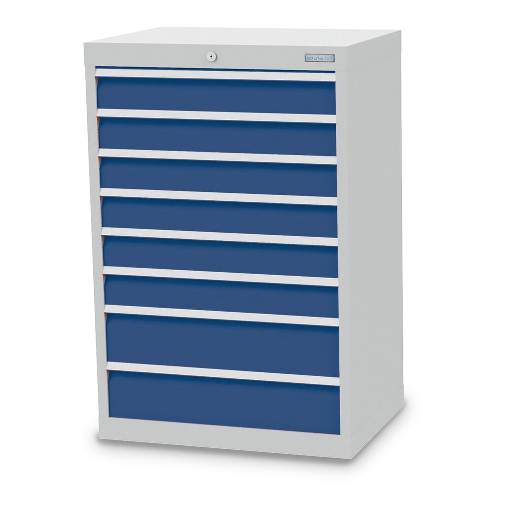 Illustration du produit: Armoire à tiroirs Profi, tiroirs de 6 x 100 + 2 x 150 mm, H x l x P 1 019 x 680 x 500 mm Bedrunka+Hirth, gris clair, bleu gentiane