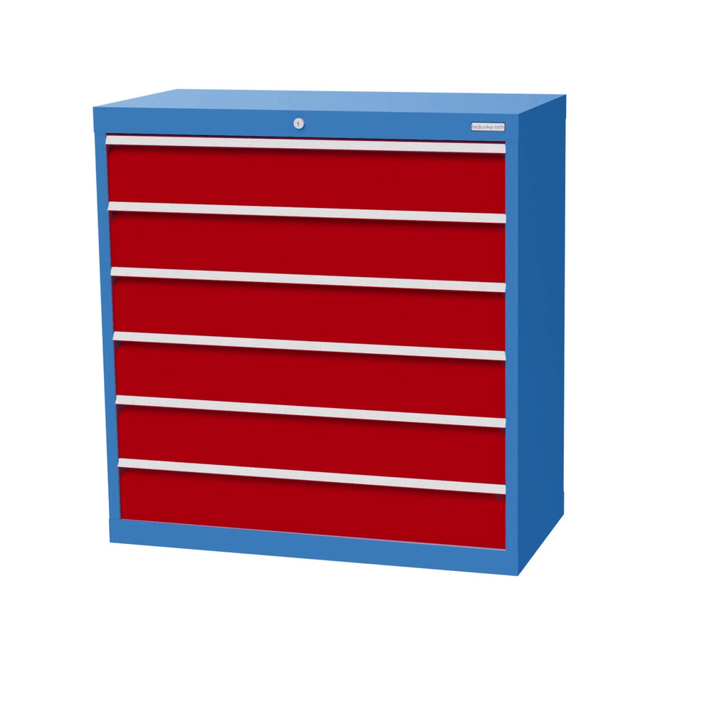 Illustration du produit: Armoire à tiroirs Profi, tiroirs de 6 x 150 mm, H x l x P 1 019 x 980 x 500 mm Bedrunka+Hirth, bleu clair, rouge rubis