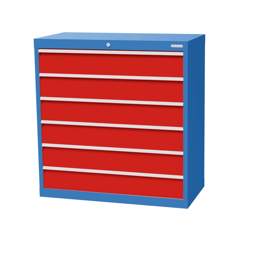 Illustration du produit: Armoire à tiroirs Profi, tiroirs de 6 x 150 mm, H x l x P 1 019 x 980 x 500 mm Bedrunka+Hirth, bleu clair, rouge signalisation