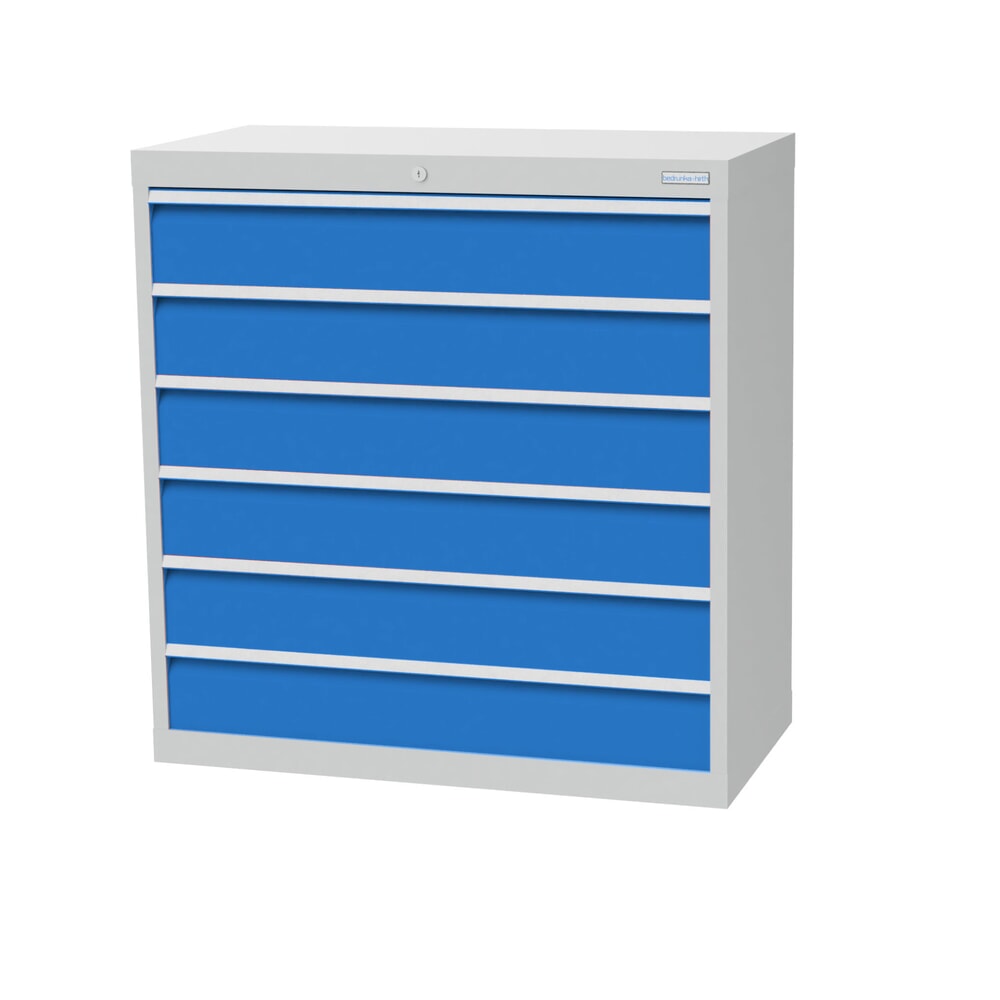 Illustration du produit: Armoire à tiroirs Profi, tiroirs de 6 x 150 mm, H x l x P 1 019 x 980 x 500 mm Bedrunka+Hirth, gris clair, bleu clair