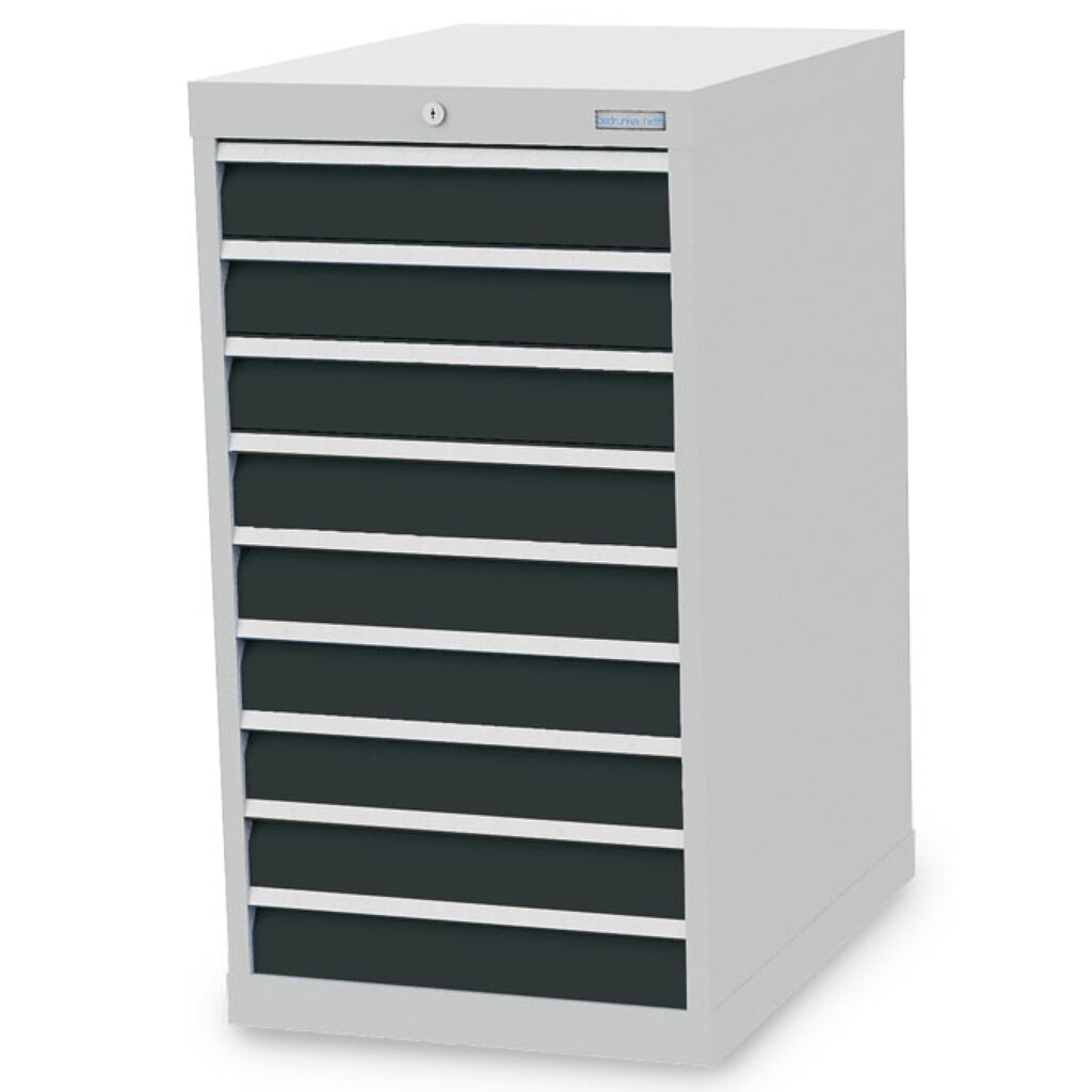 Armoire à tiroirs R 18-24 Bedrunka+Hirth, H x l x P 1 019 x 555 x 736 mm, gris clair, gris anthracite, 9 tiroirs 9 x 100 mm Illustration du produit: Armoire à tiroirs R 18-24 Bedrunka+Hirth, H x l x P 1 019 x 555 x 736 mm, gris clair, gris anthracite, 9 tiroirs 9 x 100 mm