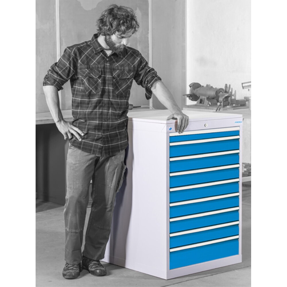 N° de l'image du produit 5 : Armoire à tiroirs R 24-24 Bedrunka+Hirth, H x l x P 819 x 705 x 736 mm, gris clair, bleu clair, 4 tiroirs 2 x 150 + 2 x 200 mm