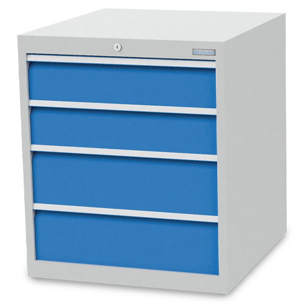 N° de l'image du produit 1 : Armoire à tiroirs R 24-24 Bedrunka+Hirth, H x l x P 819 x 705 x 736 mm, gris clair, bleu clair, 4 tiroirs 2 x 150 + 2 x 200 mm