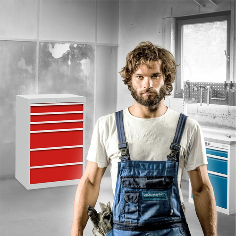 N° de l'image du produit 5 : Armoire à tiroirs R 24-16 Bedrunka+Hirth, H x l x P 1 019 x 680 x 500 mm, gris clair, bleu clair, 7 tiroirs