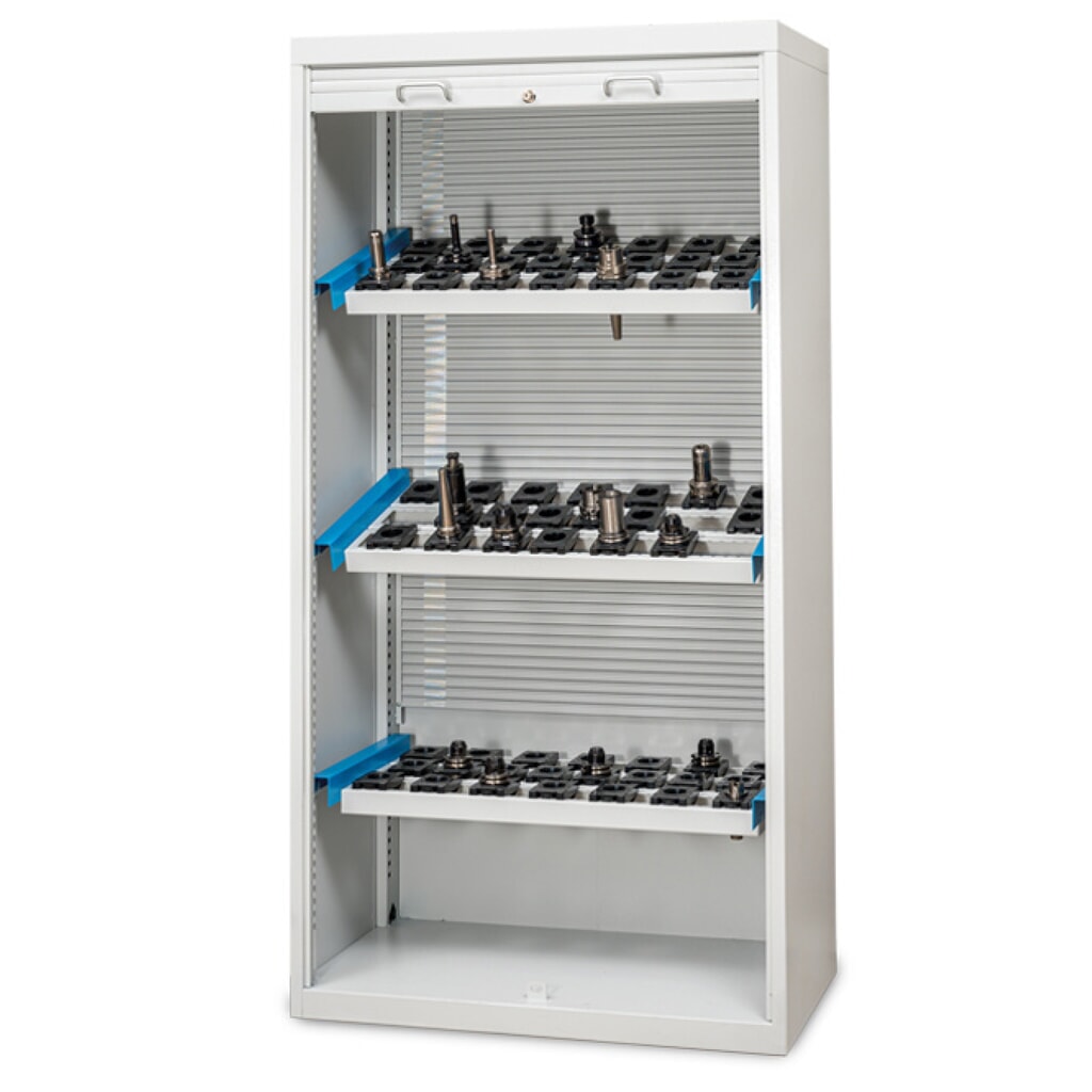 N° de l'image du produit 1 : Armoire à volet roulant CNC Bedrunka+Hirth, gris clair, avec 3 cadres porte-outils CNC, volet roulant en plastique
