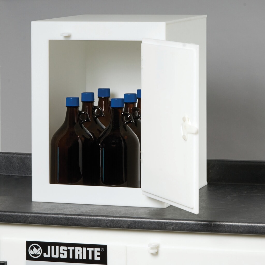N° de l'image du produit 2 : Armoire à produits chimiques Justrite® en polyéthylène (PE), HxlxP 560 x 430 x 430 mm, sans tablette, fermeture manuelle