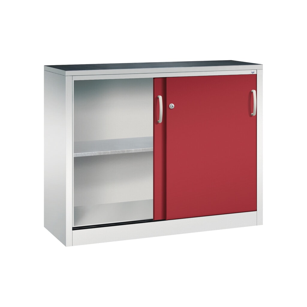 Armoire d’appoint d’atelier C+P avec 1 tablette, H x l x P 1 000 x 1 200 x 400 mm, gris clair, rouge rubis N° de l'image du produit 4 : Armoire d’appoint d’atelier C+P avec 1 tablette, H x l x P 1 000 x 1 200 x 400 mm, gris clair, rouge rubis