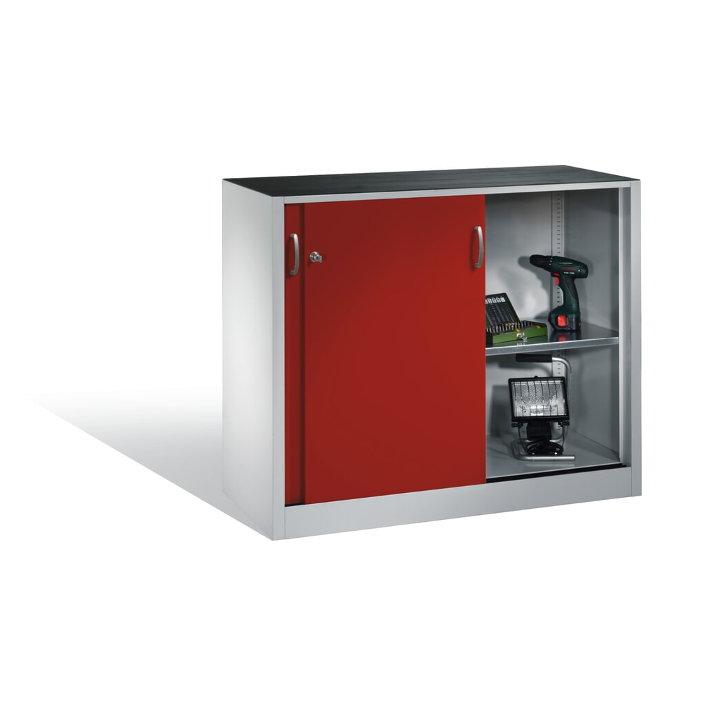 Armoire d’appoint d’atelier C+P avec 1 tablette, H x l x P 1 000 x 1 200 x 400 mm, gris clair, rouge rubis N° de l'image du produit 5 : Armoire d’appoint d’atelier C+P avec 1 tablette, H x l x P 1 000 x 1 200 x 400 mm, gris clair, rouge rubis