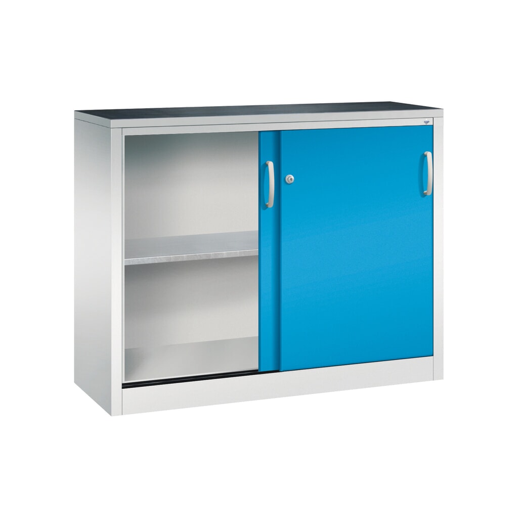 Armoire d’appoint d’atelier C+P avec 1 tablette, H x l x P 1 000 x 1 200 x 400 mm, gris clair, bleu clair N° de l'image du produit 4 : Armoire d’appoint d’atelier C+P avec 1 tablette, H x l x P 1 000 x 1 200 x 400 mm, gris clair, bleu clair