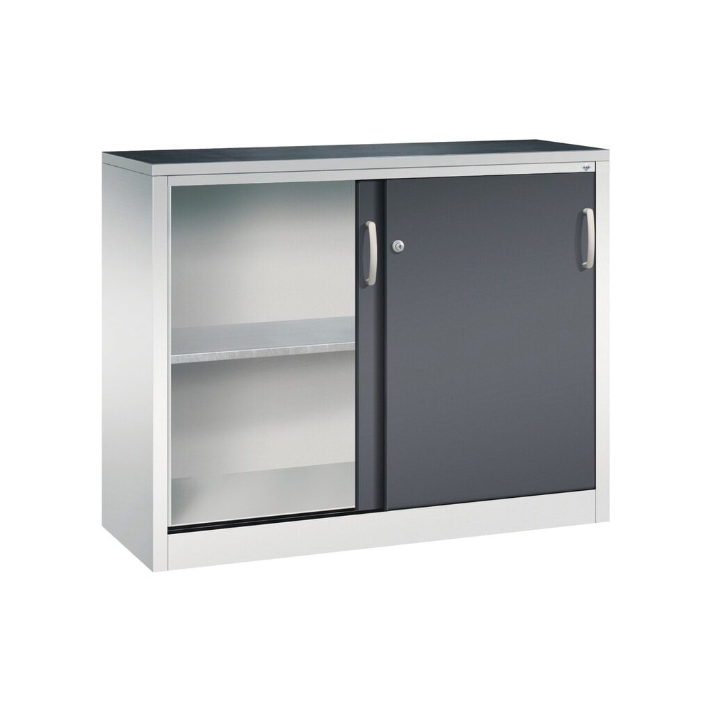 Armoire d’appoint d’atelier C+P avec 1 tablette, H x l x P 1 000 x 1 200 x 400 mm, gris clair, gris noir N° de l'image du produit 4 : Armoire d’appoint d’atelier C+P avec 1 tablette, H x l x P 1 000 x 1 200 x 400 mm, gris clair, gris noir