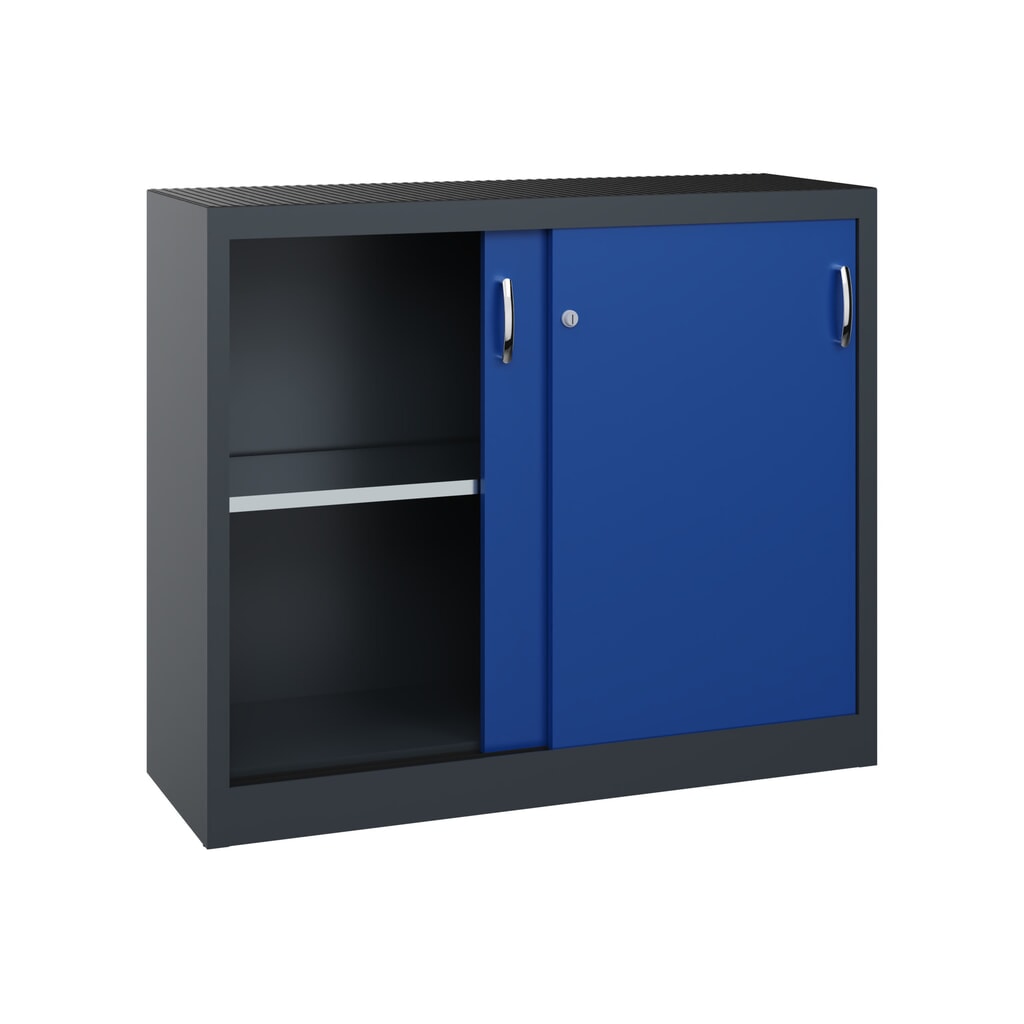 Armoire d’appoint d’atelier C+P avec 1 tablette, H x l x P 1 000 x 1 200 x 400 mm, gris anthracite, bleu gentiane N° de l'image du produit 4 : Armoire d’appoint d’atelier C+P avec 1 tablette, H x l x P 1 000 x 1 200 x 400 mm, gris anthracite, bleu gentiane