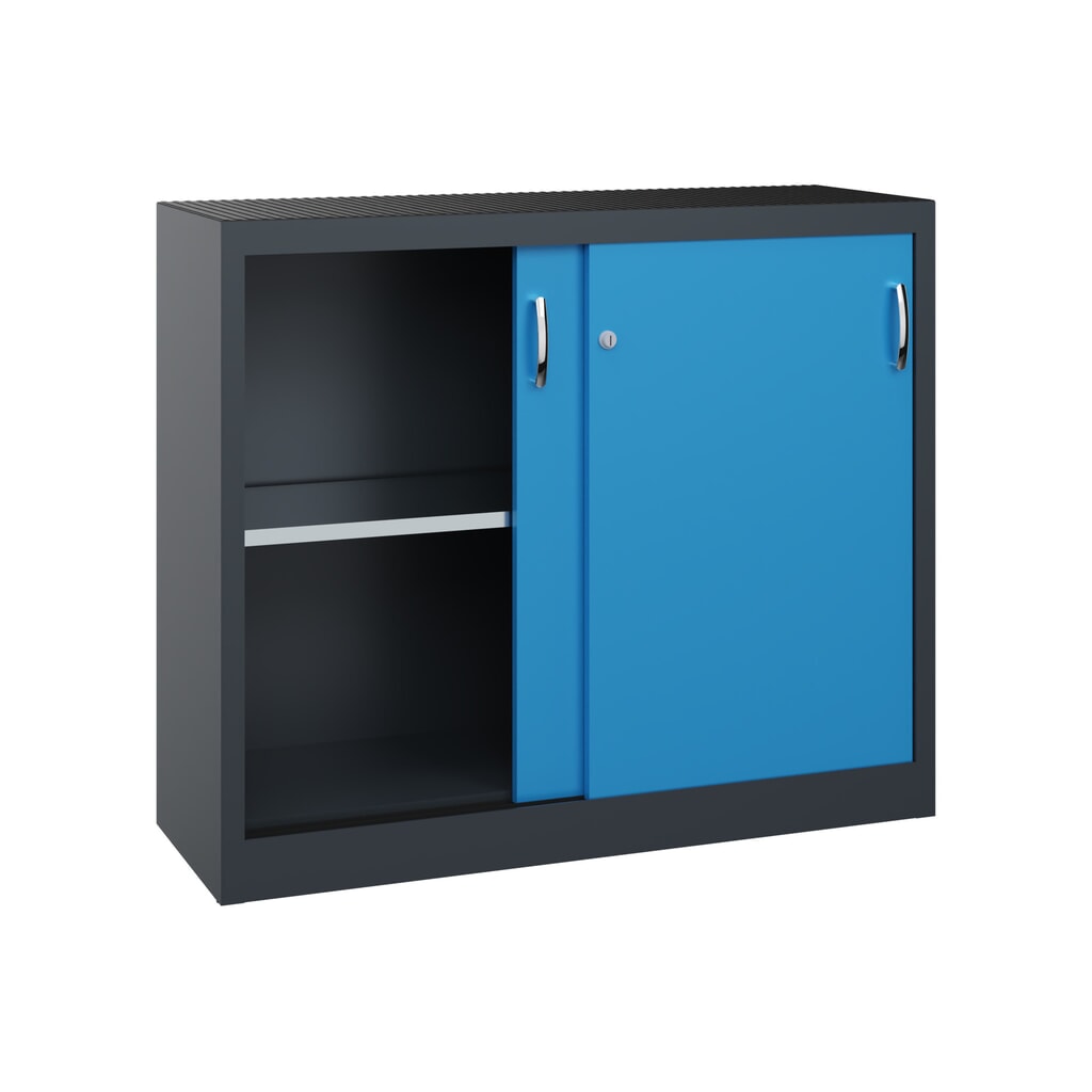 Armoire d’appoint d’atelier C+P avec 1 tablette, H x l x P 1 000 x 1 200 x 400 mm, gris anthracite, bleu clair N° de l'image du produit 4 : Armoire d’appoint d’atelier C+P avec 1 tablette, H x l x P 1 000 x 1 200 x 400 mm, gris anthracite, bleu clair