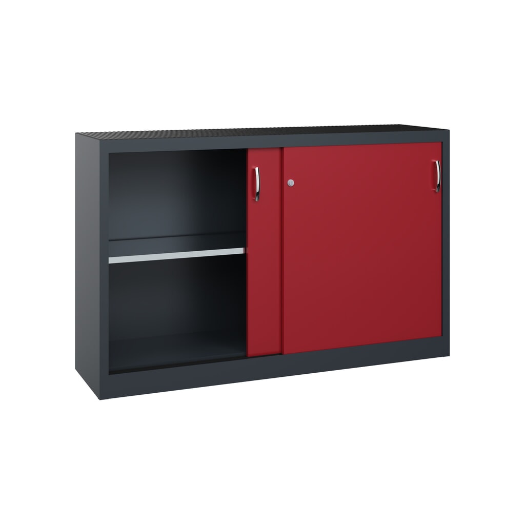 Armoire d’appoint d’atelier C+P avec 2 tablettes, H x l x P 1 000 x 1 600 x 400 mm, cloison de séparation, gris anthracite, rouge rubis N° de l'image du produit 4 : Armoire d’appoint d’atelier C+P avec 2 tablettes, H x l x P 1 000 x 1 600 x 400 mm, cloison de séparation, gris anthracite, rouge rubis