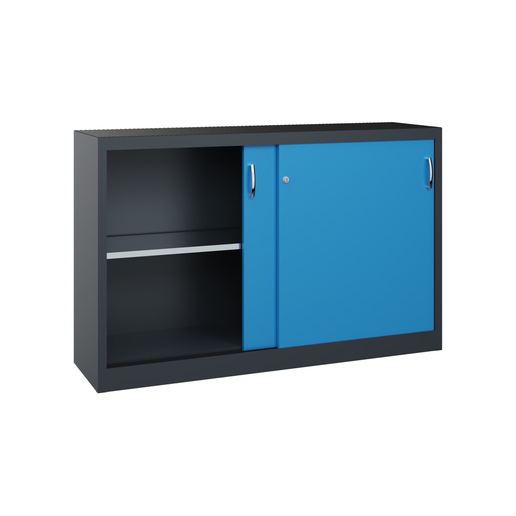 Armoire d’appoint d’atelier C+P avec 2 tablettes, H x l x P 1 000 x 1 600 x 400 mm, cloison de séparation, gris anthracite, bleu clair N° de l'image du produit 4 : Armoire d’appoint d’atelier C+P avec 2 tablettes, H x l x P 1 000 x 1 600 x 400 mm, cloison de séparation, gris anthracite, bleu clair