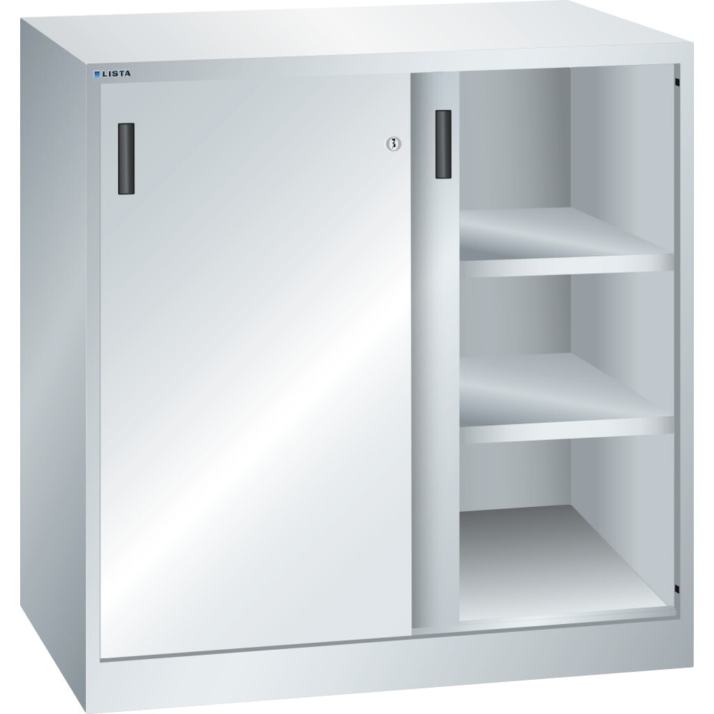 Illustration du produit: Armoire d'appoint LISTA avec portes coulissantes, (lxPxH) 1 000x500x1 000 mm, 2 étagères réglables, gris clair